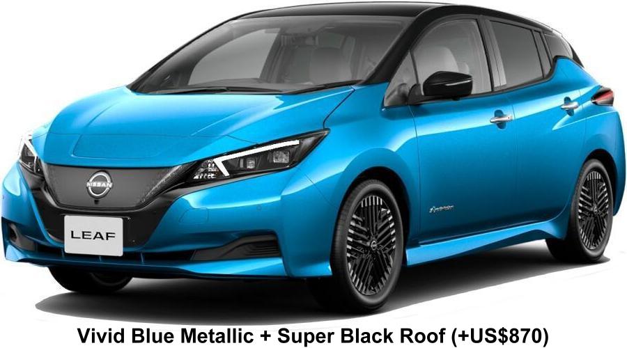 New Nissan Leaf body color: Vivid Blue Metallic + Super Black Roof (option color +US$870)